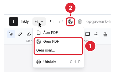 Gem i Inkly. Første gang spørger dialogen, hvor PDF'en skal gemmes